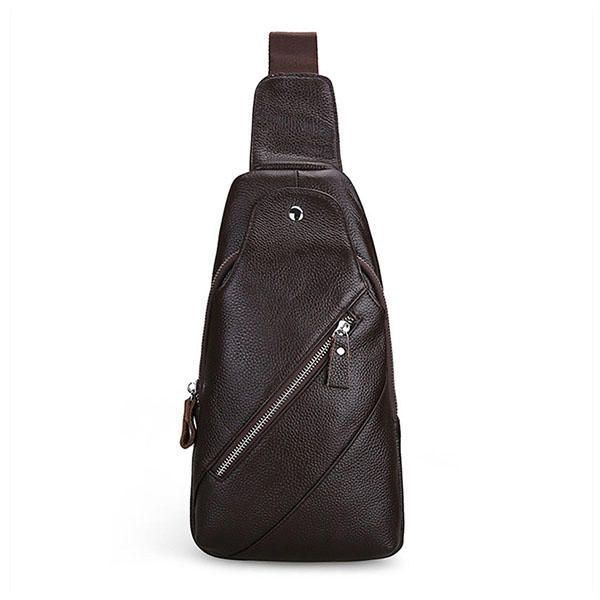 Herr Äkta Läder Mode Casual Chest Pack Daypack Sling Bag Axelväska