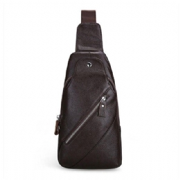 Herr Äkta Läder Mode Casual Chest Pack Daypack Sling Bag Axelväska