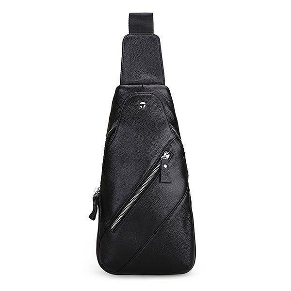 Herr Äkta Läder Mode Casual Chest Pack Daypack Sling Bag Axelväska