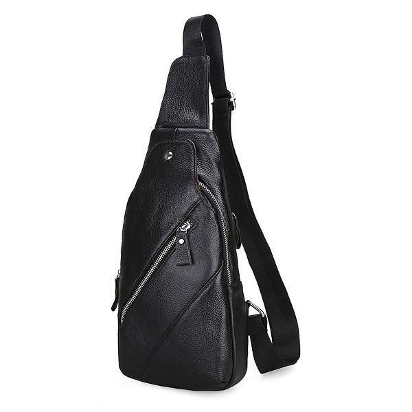 Herr Äkta Läder Mode Casual Chest Pack Daypack Sling Bag Axelväska