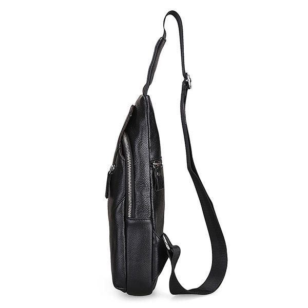 Herr Äkta Läder Mode Casual Chest Pack Daypack Sling Bag Axelväska