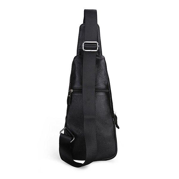 Herr Äkta Läder Mode Casual Chest Pack Daypack Sling Bag Axelväska