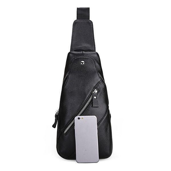 Herr Äkta Läder Mode Casual Chest Pack Daypack Sling Bag Axelväska