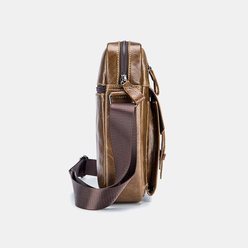 Herr Äkta Läder Multi-pocket Anti-stöld Crossbody Bag Axelväska