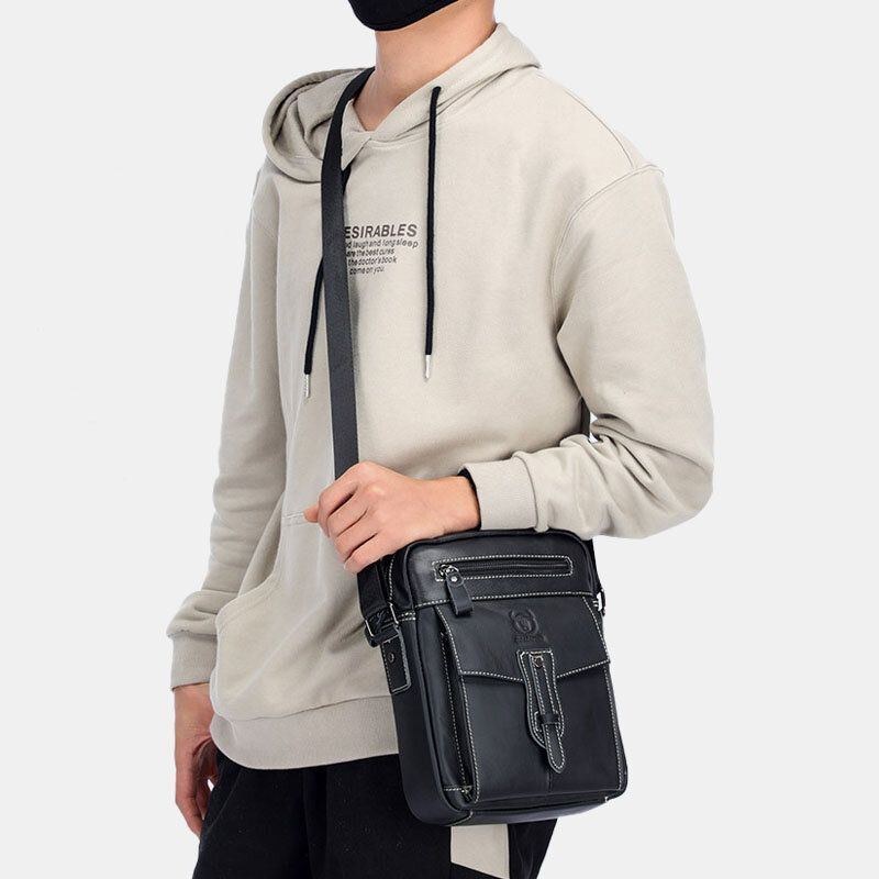 Herr Äkta Läder Multi-pocket Anti-stöld Crossbody Bag Axelväska