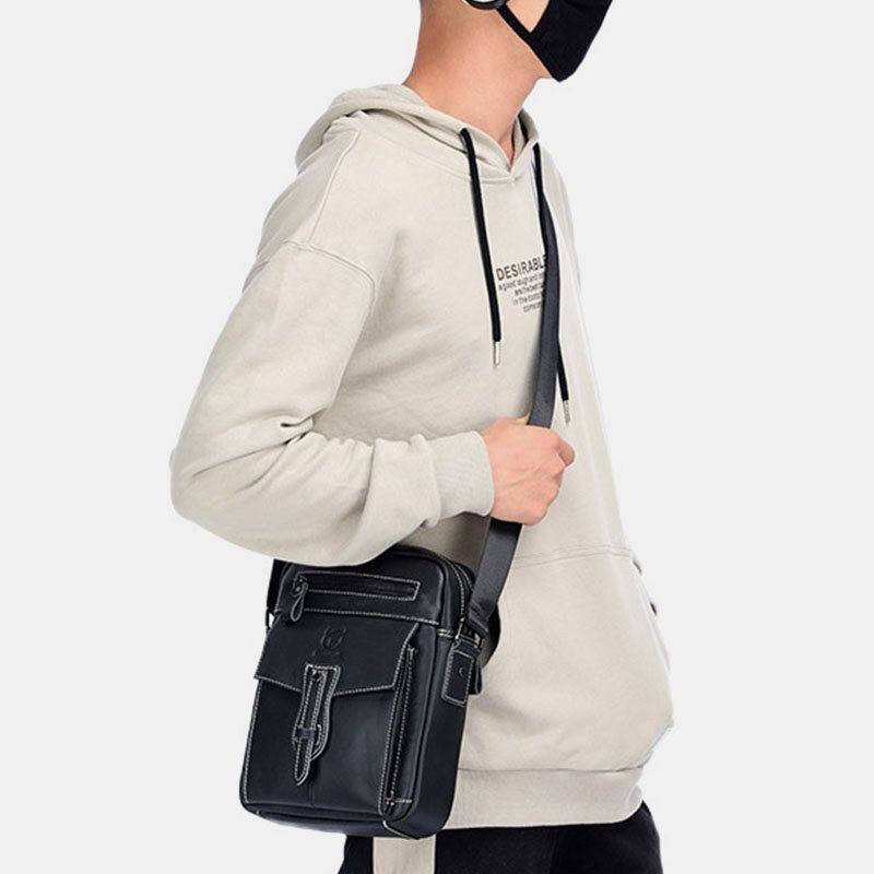 Herr Äkta Läder Multi-pocket Anti-stöld Crossbody Bag Axelväska