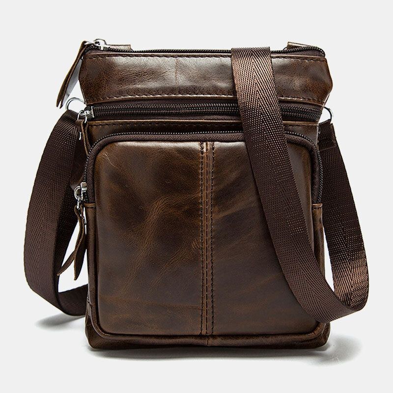 Herr Äkta Läder Multi-pocket Casual Business 6.3-tums Telefonväska Crossbody-väskor First Layer Kohud Axelväska