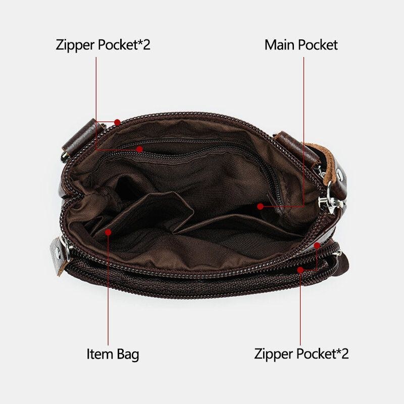 Herr Äkta Läder Multi-pocket Casual Business 6.3-tums Telefonväska Crossbody-väskor First Layer Kohud Axelväska