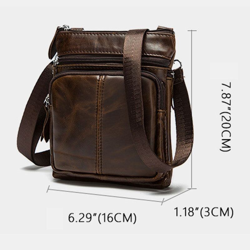 Herr Äkta Läder Multi-pocket Casual Business 6.3-tums Telefonväska Crossbody-väskor First Layer Kohud Axelväska