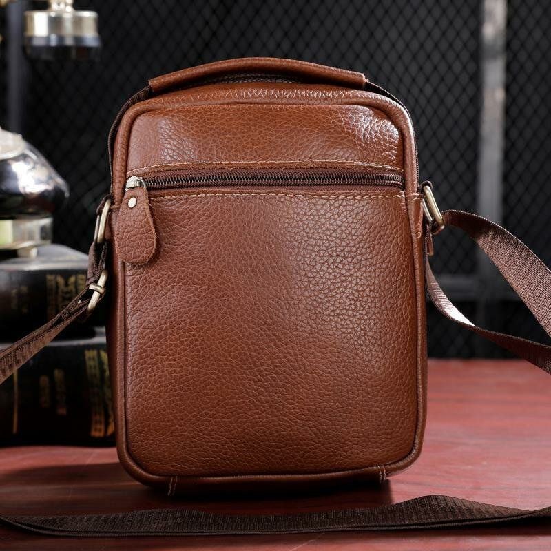 Herr Äkta Läder Multi-pocket Vintage 6.3 Tums Telefonväska Crossbody-väskor Axelväska Handväska