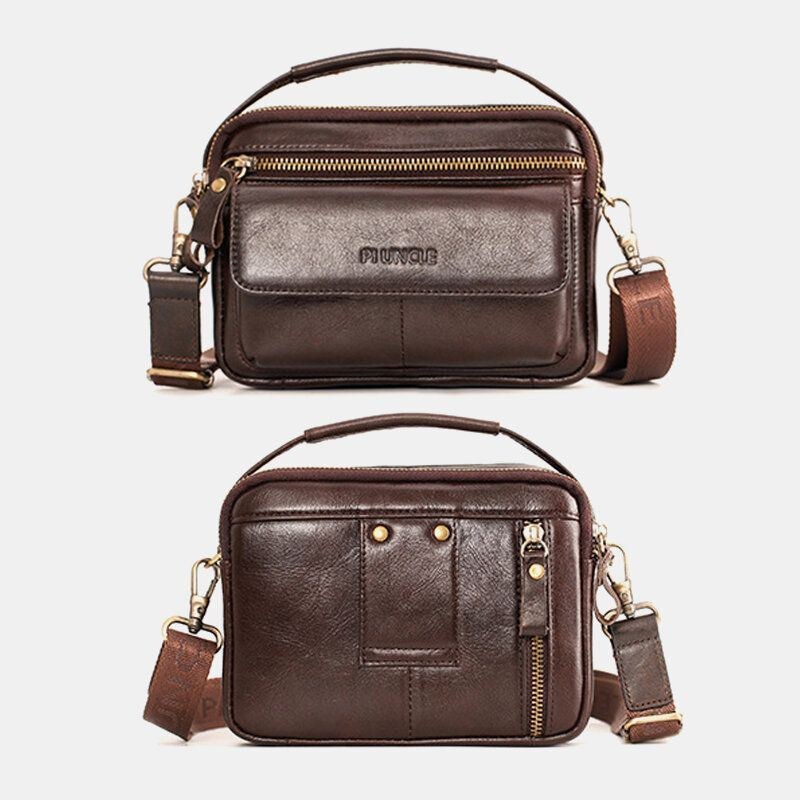 Herr Äkta Läder Multifunktion Multi-carry 6.5 Tums Telefonväska Crossbody-väska Midjeväska