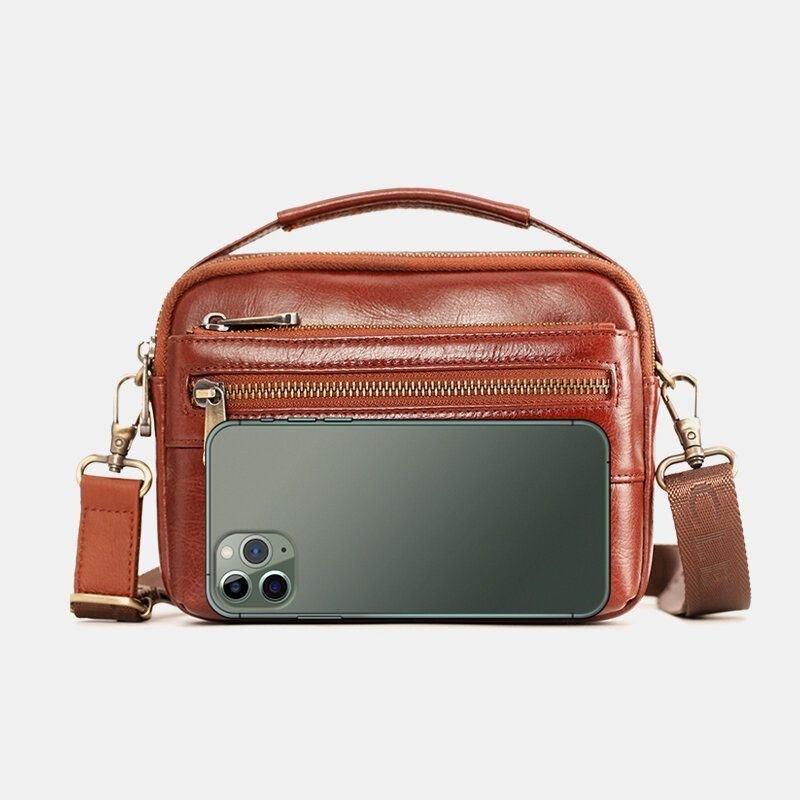 Herr Äkta Läder Multifunktion Multi-carry 6.5 Tums Telefonväska Crossbody-väska Midjeväska