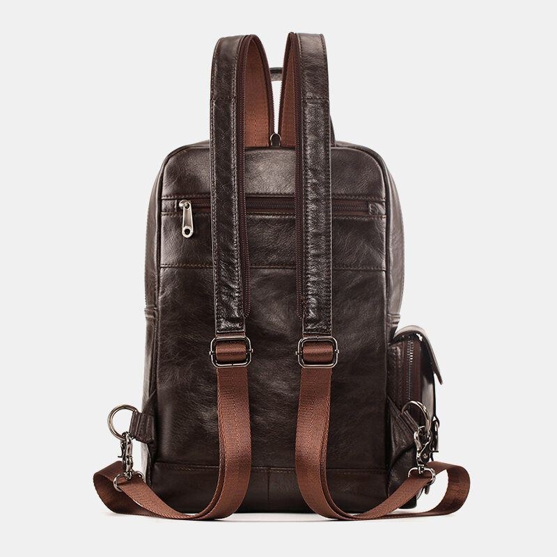 Herr Äkta Läder Multifunktion Multi-carry Outdoor Travel Cowhide Crossbody Bag Ryggsäck