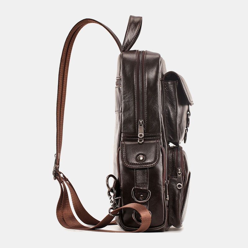 Herr Äkta Läder Multifunktion Multi-carry Outdoor Travel Cowhide Crossbody Bag Ryggsäck