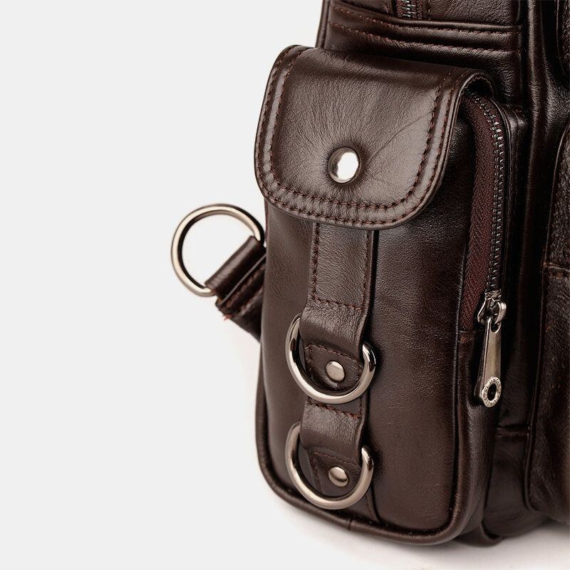 Herr Äkta Läder Multifunktion Multi-carry Outdoor Travel Cowhide Crossbody Bag Ryggsäck