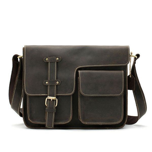 Herr Äkta Läder Multifunktionell Minimalistisk Retro Crossbody-väska