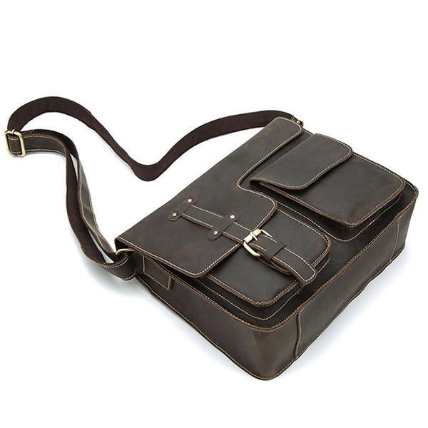 Herr Äkta Läder Multifunktionell Minimalistisk Retro Crossbody-väska