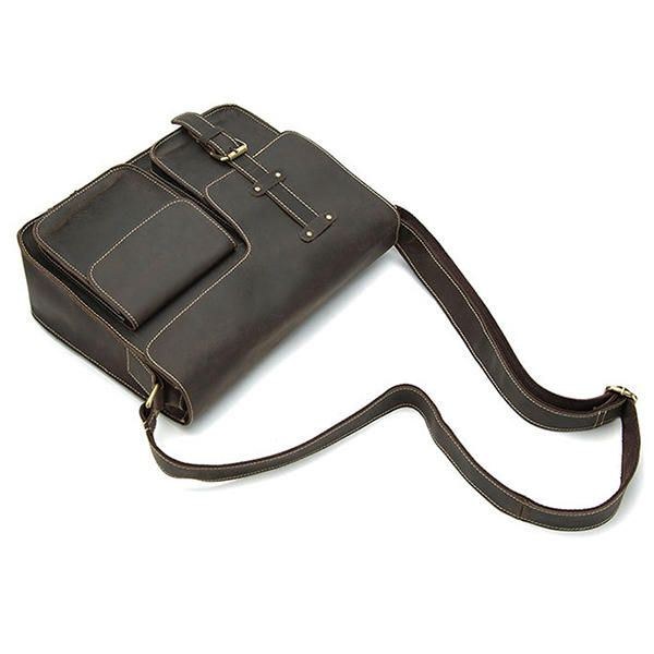 Herr Äkta Läder Multifunktionell Minimalistisk Retro Crossbody-väska