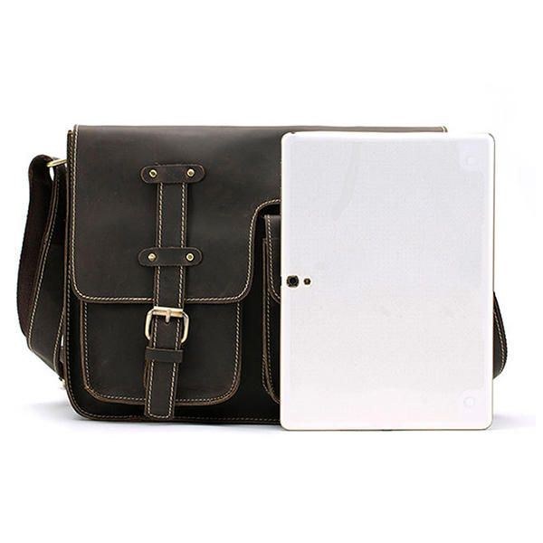 Herr Äkta Läder Multifunktionell Minimalistisk Retro Crossbody-väska