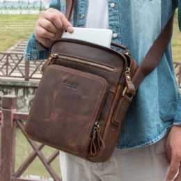 Herr Äkta Läder Multifunktions Vintage Portföljer Med Flera Fickor Messenger Bag Crossbody Bag Handväska