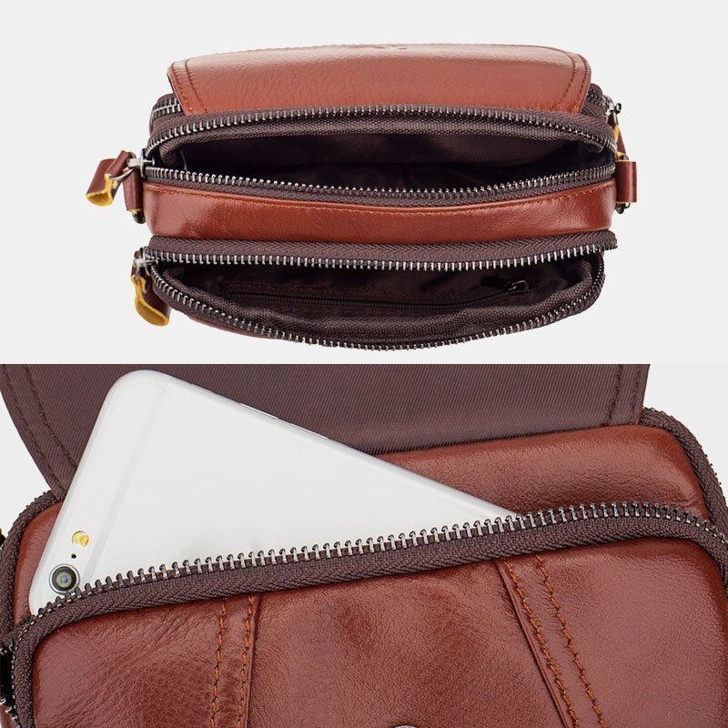 Herr Äkta Läder Retro 7.5 Tums Telefonväska Cross Body Bag Midjeväska Med Bältesögla