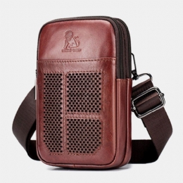 Herr Äkta Läder Retro Business Casual Enfärgad Läder Kohud Multi-carry Midjeväska Crossbody-väska