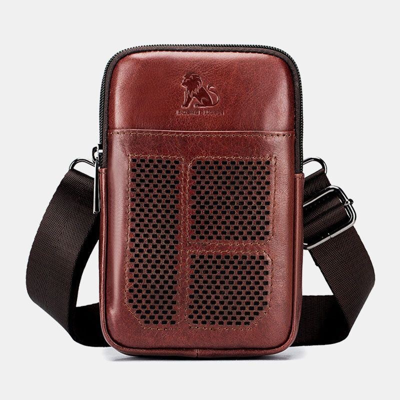 Herr Äkta Läder Retro Business Casual Enfärgad Läder Kohud Multi-carry Midjeväska Crossbody-väska