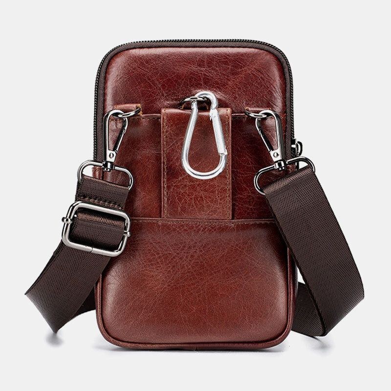 Herr Äkta Läder Retro Business Casual Enfärgad Läder Kohud Multi-carry Midjeväska Crossbody-väska