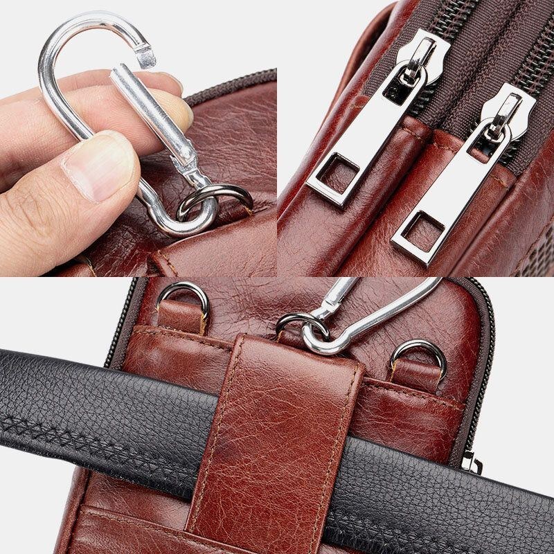 Herr Äkta Läder Retro Business Casual Enfärgad Läder Kohud Multi-carry Midjeväska Crossbody-väska