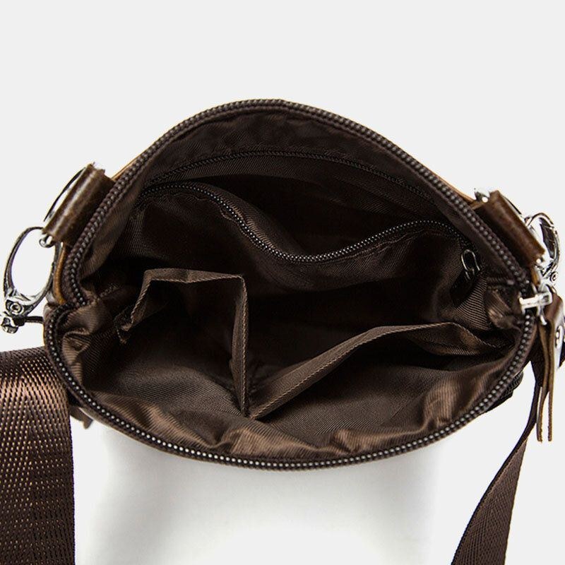 Herr Äkta Läder Retro Business Enfärgad Läder Dragkedja Crossbody Bag Axelväska