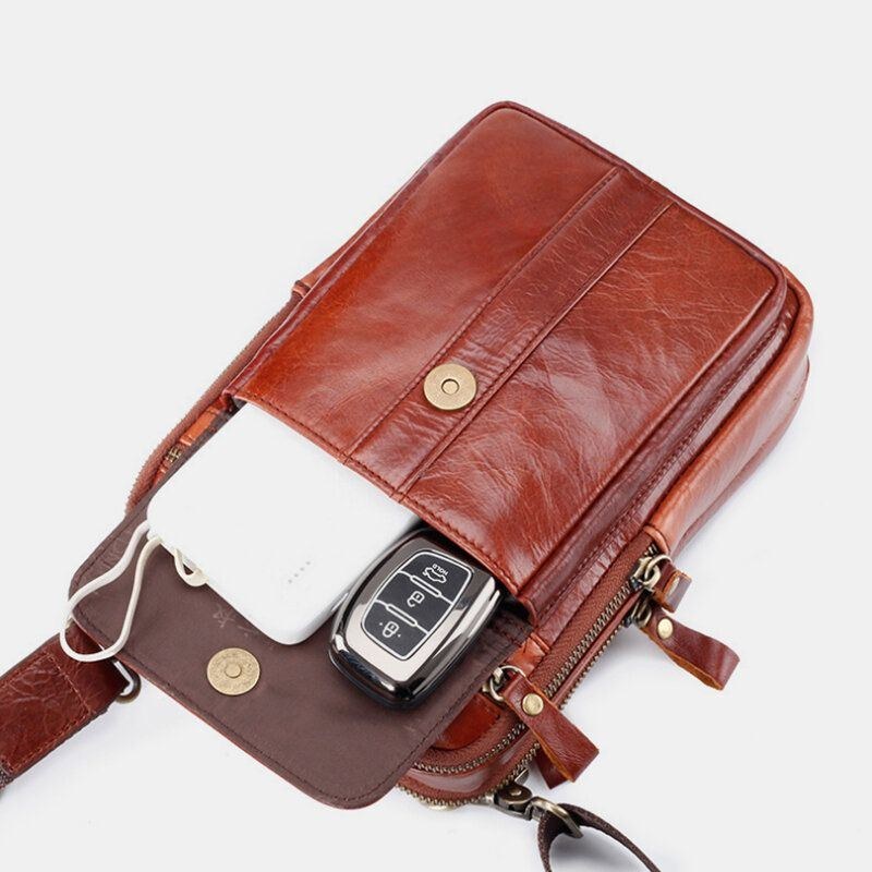 Herr Äkta Läder Retro Business Multifunktion Bröstväska Axelväska Cross Body Bag