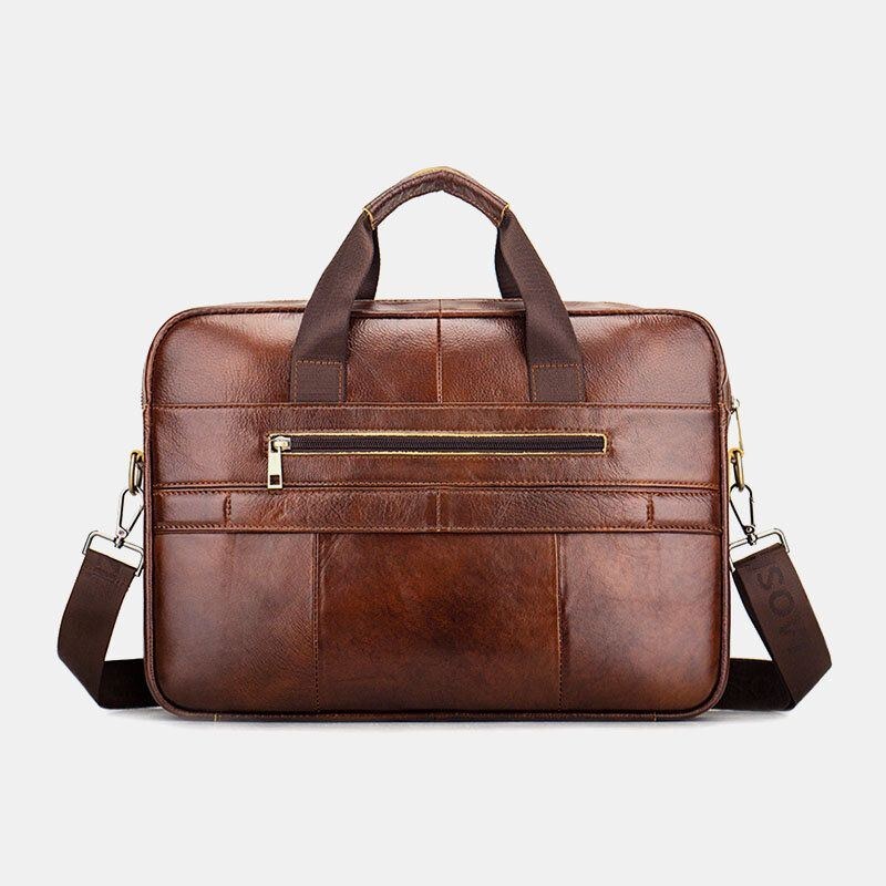 Herr Äkta Läder Retro Business Multifunktions 13-tums Bärbar Datorväska Handväska Portfölj Crossbody-väska