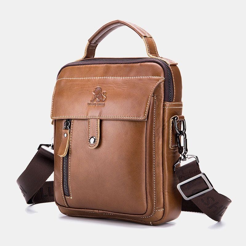 Herr Äkta Läder Retro Business Small Cowhide Läder Axelväska Crossbody Bag