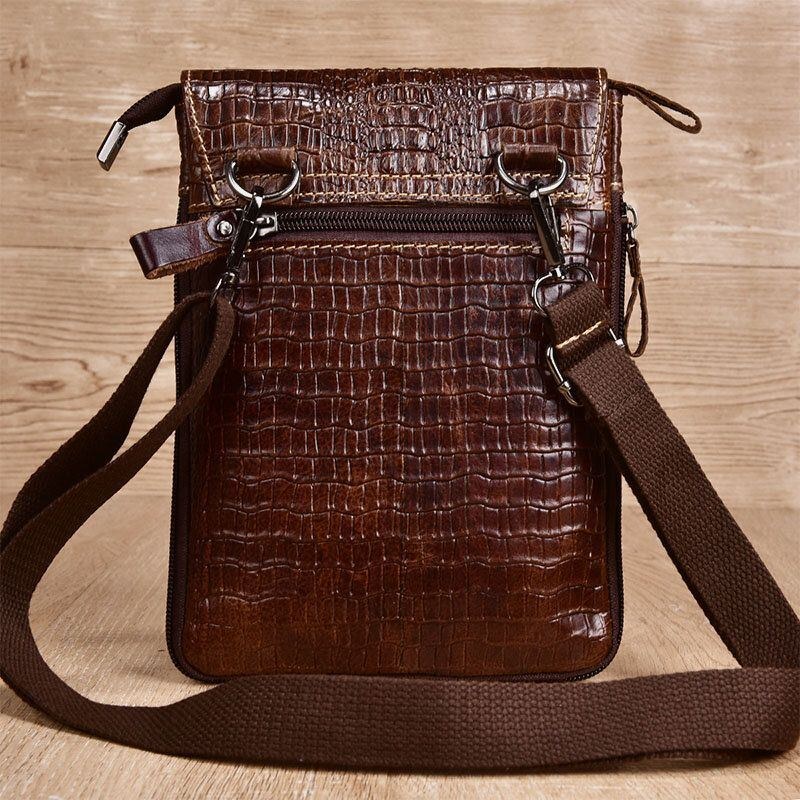 Herr Äkta Läder Slitstark Crocodile Texture Casual Crossbody Bag Axelväska