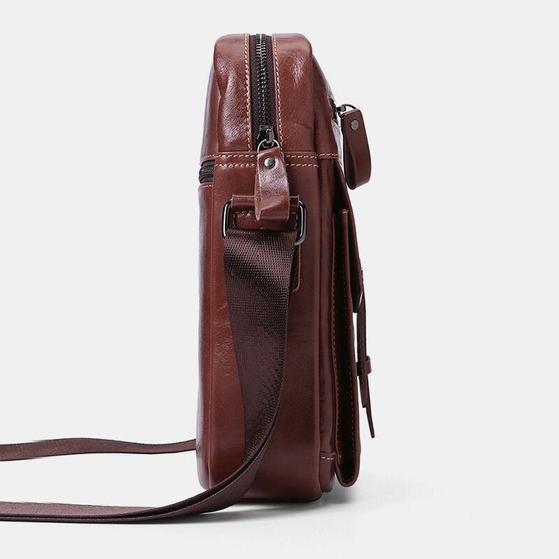 Herr Äkta Läder Stor Kapacitet Vintage Business Crossbody Bag Axelväska