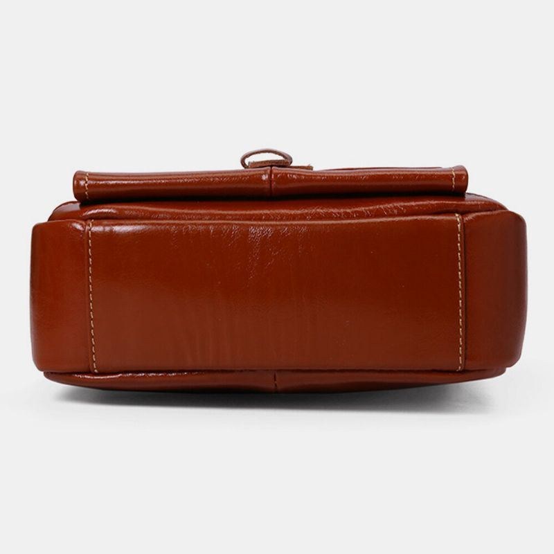 Herr Äkta Läder Stor Kapacitet Vintage Business Crossbody Bag Axelväska