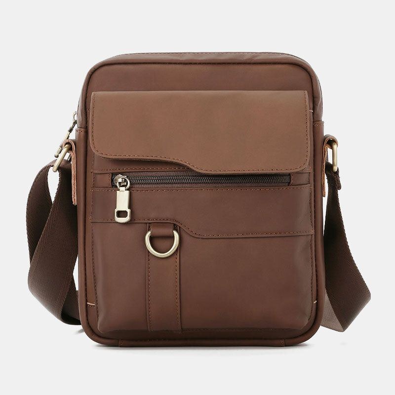 Herr Äkta Läder Stor Kapacitet Vintage Casual 6.5 Tums Telefonväska Crossbody-väska Axelväska Messenger Portfölj