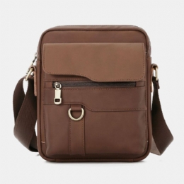 Herr Äkta Läder Stor Kapacitet Vintage Casual 6.5 Tums Telefonväska Crossbody-väska Axelväska Messenger Portfölj