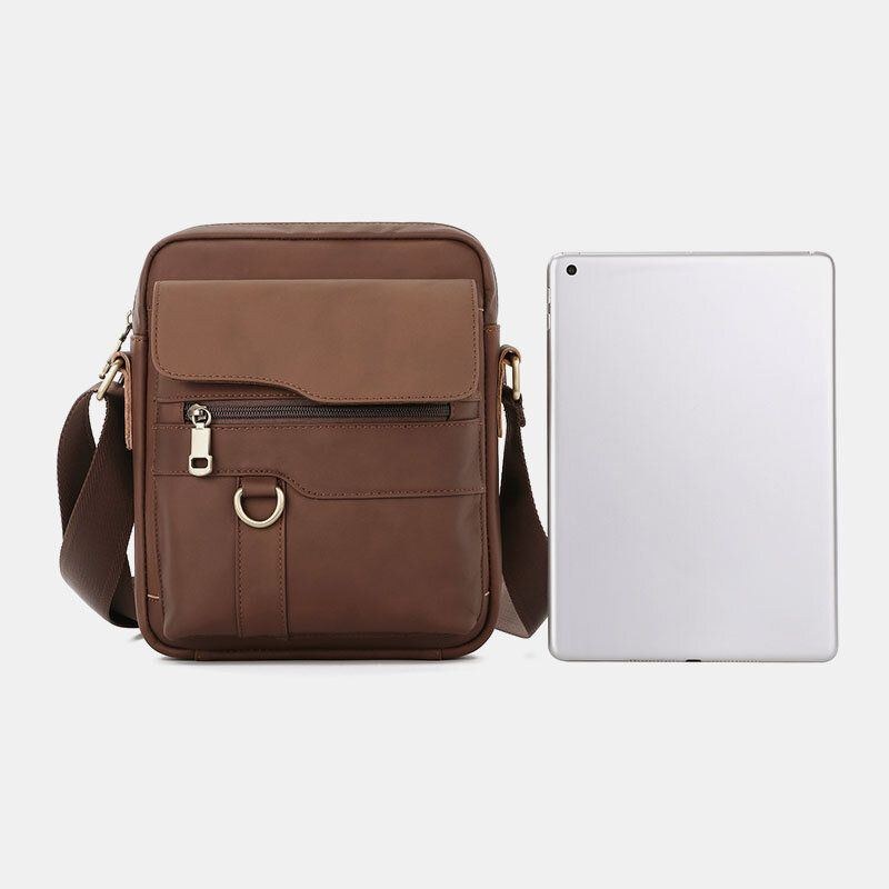 Herr Äkta Läder Stor Kapacitet Vintage Casual 6.5 Tums Telefonväska Crossbody-väska Axelväska Messenger Portfölj