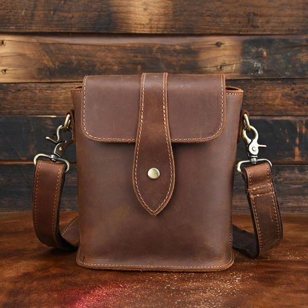 Herr Äkta Läder Vintage Axelväska Crossbody-väska