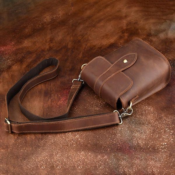 Herr Äkta Läder Vintage Axelväska Crossbody-väska