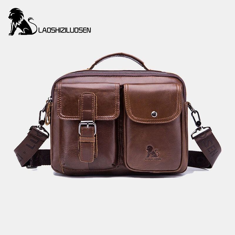 Herr Äkta Läder Vintage Business Bag Crossbody Bag Handväska För Arbete