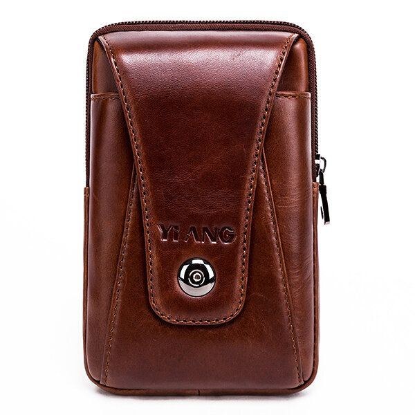 Herr Äkta Läder Vintage Midjeväska Business Crossbody-väska Mobilväska För 6 Tums Telefoner