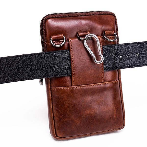 Herr Äkta Läder Vintage Midjeväska Business Crossbody-väska Mobilväska För 6 Tums Telefoner