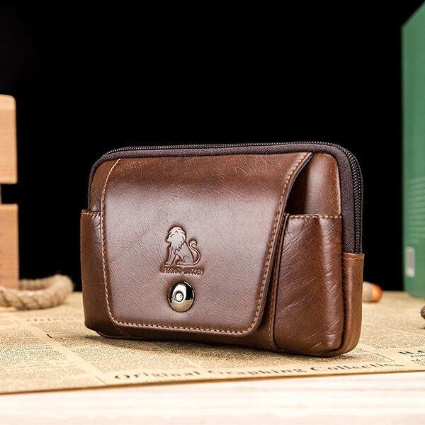 Herr Äkta Läder Vintage Minimalistisk Mode 6-tums Telefonväska Midjeväska Crossbody-väska