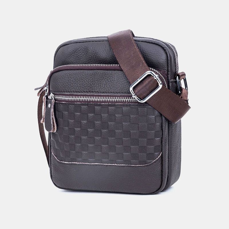 Herr Äkta Läder Weave Vattentät Multifunktion Multi-lager Crossbody Bag Axelväska