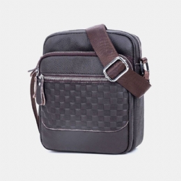 Herr Äkta Läder Weave Vattentät Multifunktion Multi-lager Crossbody Bag Axelväska