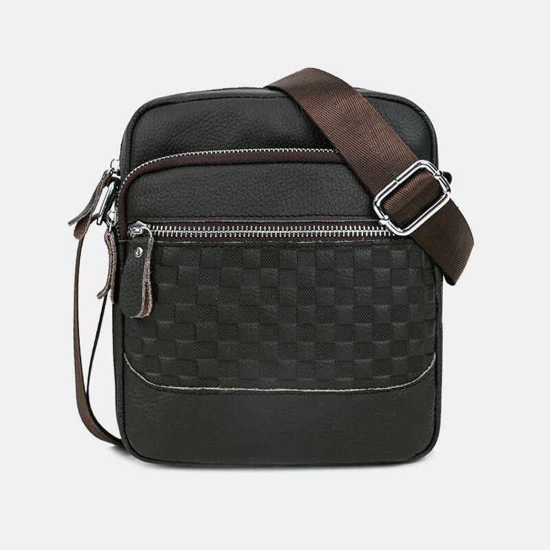 Herr Äkta Läder Weave Vattentät Multifunktion Multi-lager Crossbody Bag Axelväska