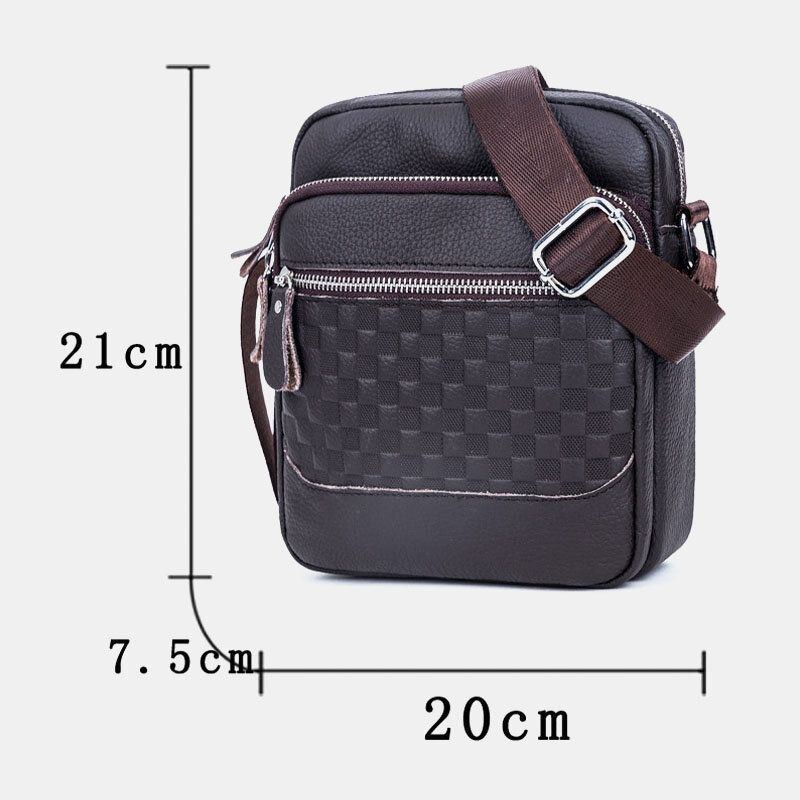 Herr Äkta Läder Weave Vattentät Multifunktion Multi-lager Crossbody Bag Axelväska