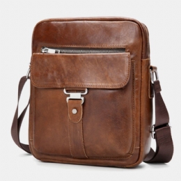 Herr Business Retro Äkta Läder Vattentät Slitstark Crossbody-väska